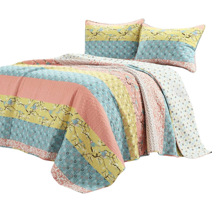 Floral Reversible Lightweight Quilt Set for Bedspread and Bedroom Decor