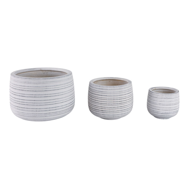 Ribbed Planters, White set of 3