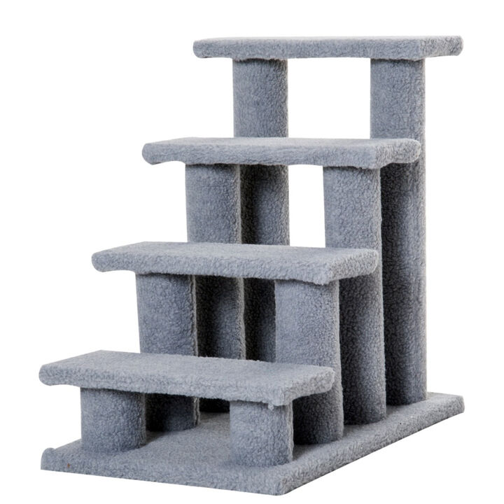 Pet Stairs 25" 4-Step Multi-Level Carpeted Cat Scratching Tree Kitty Activity Center Post Tower Condo Pet Stairs Furniture With Toy Grey