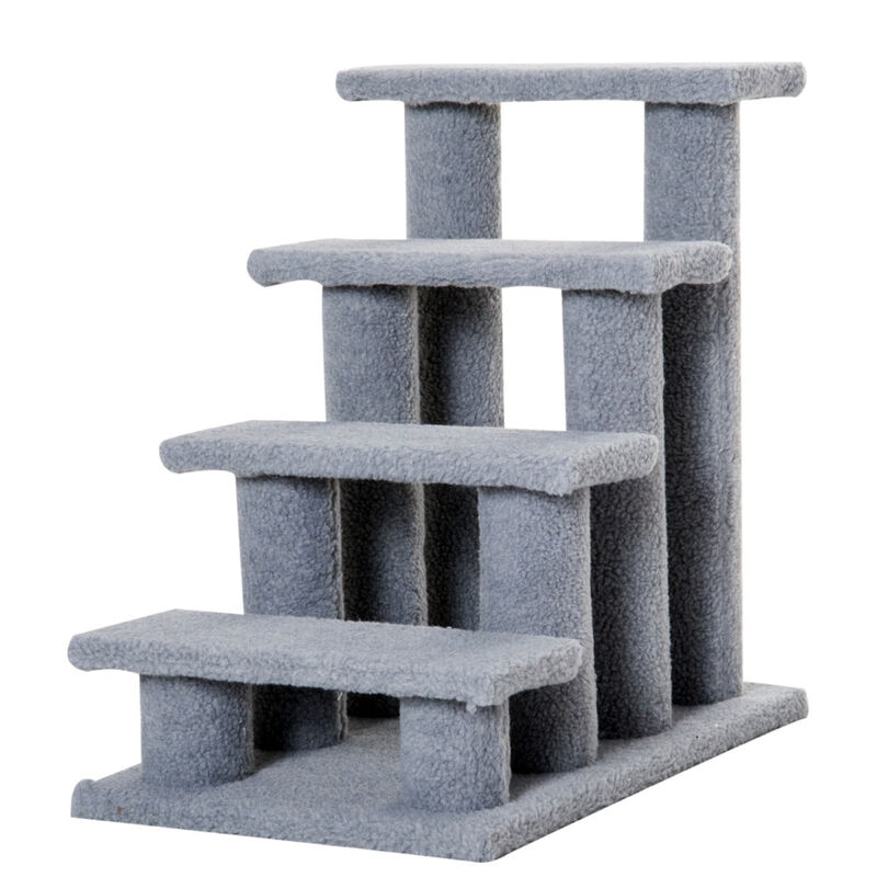 Pet Stairs 25" 4-Step Multi-Level Carpeted Cat Scratching Tree Kitty Activity Center Post Tower Condo Pet Stairs Furniture With Toy Grey image number 1