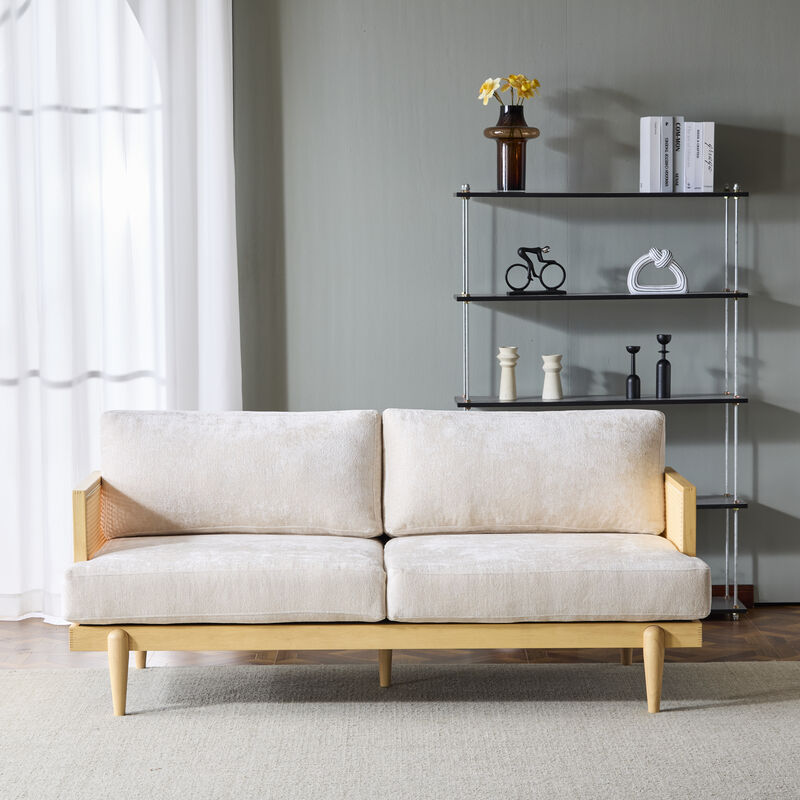 Christopher Knight Home Dorian 72" Rubberwood and Rattan 3-Seater Sofa with Cushion