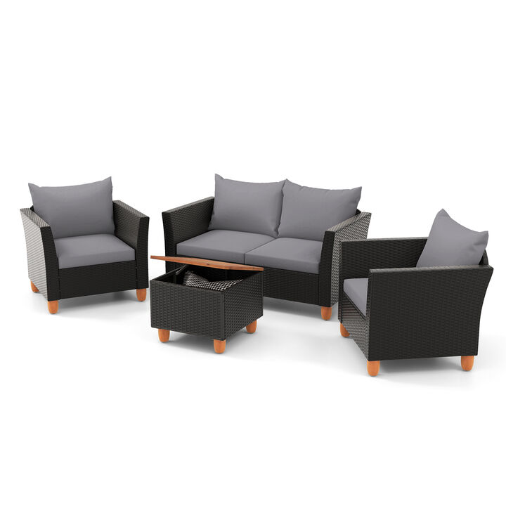 4 Pieces Outdoor Conversation Set with Storage Coffee Table