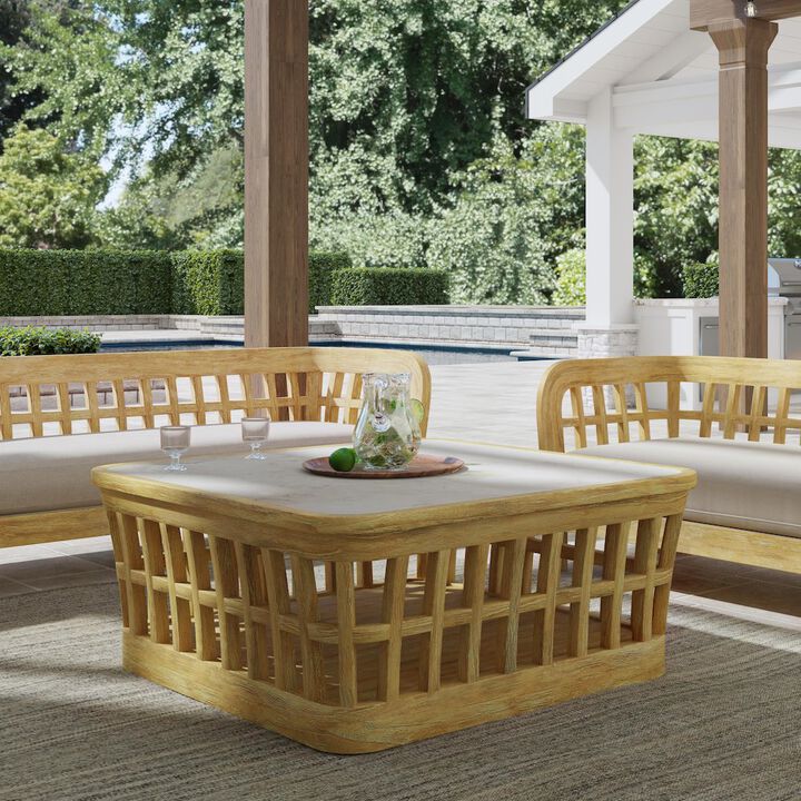 Butler Specialty Monhegan Outdoor Teak and Marble Coffee Table, Light Brown