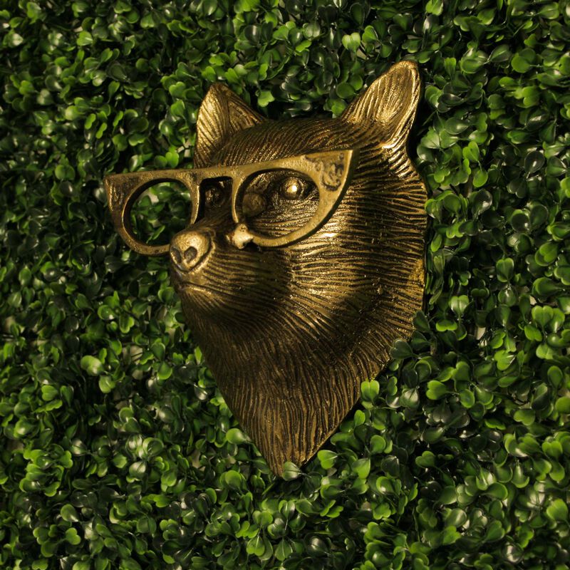 Gold Fox Head Wall Hanging With Spectacles, Whimsical Animal Decor, 6 High image number 5