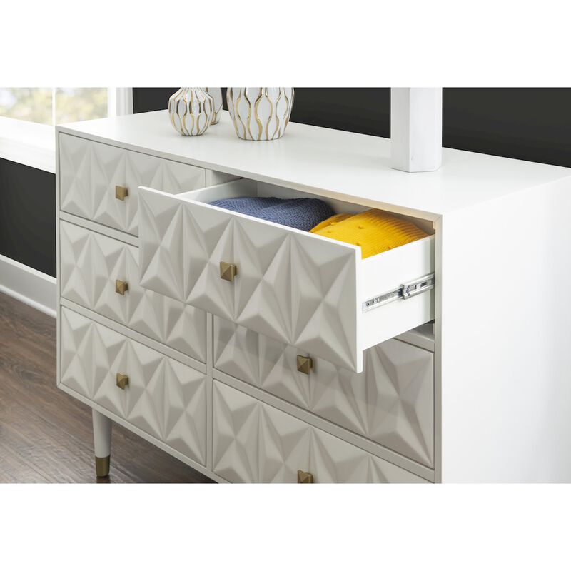 Linon Six Drawer Geo Texture Dresser White image number 3