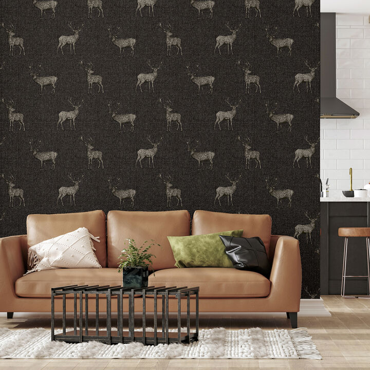 Hank Charcoal Stag Wallpaper