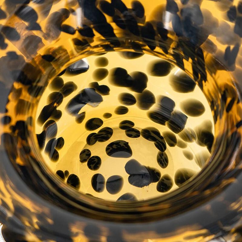 HomeRoots 4" Amber And Black Cheetah Animal Print Glass Round Table Vase image number 3