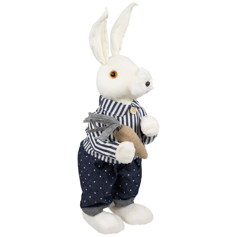 Standing Boy Bunny with Carrot Easter Figure - 19" - Navy Blue