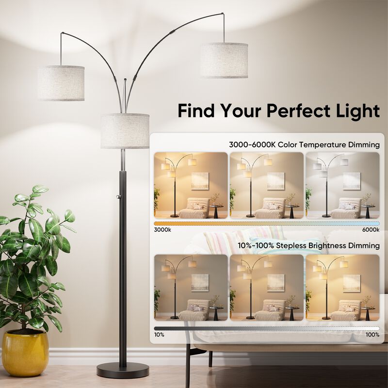 Three-Color Temperature & Dimmable Three-Head Floor Lamp: Create A Cozy Home Lighting Ambiance image number 6