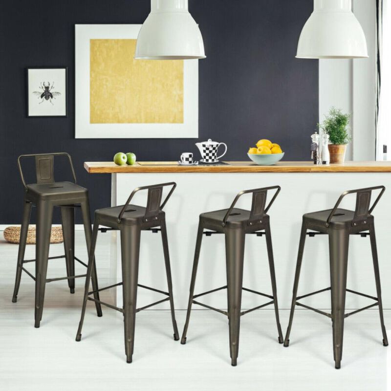 Hivvago Set of 4 Metal Counter Height Barstools with Low Back and Rubber Feet