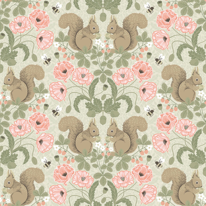 Kurre Pink Woodland Damask Wallpaper