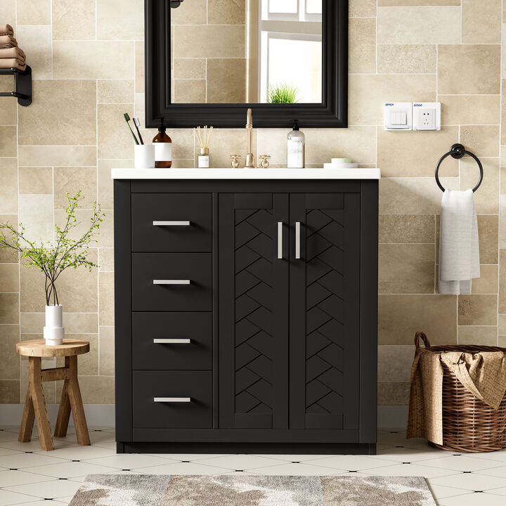 ELEMENT ACE Modern 30-Inch Bathroom Vanity with Ceramic Sink Combo and Storage Cabinet