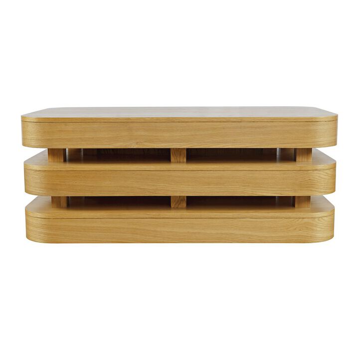 Jofran Mid-Century Modern Floating Sculpture Layered Coffee Table with Caster Wheels