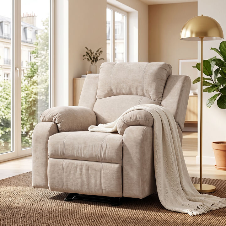 Manual Adjustable Recliner Chair, Chenille Upholstered Recliner with Adjustable Backrest, Indoor Lounge Armchair