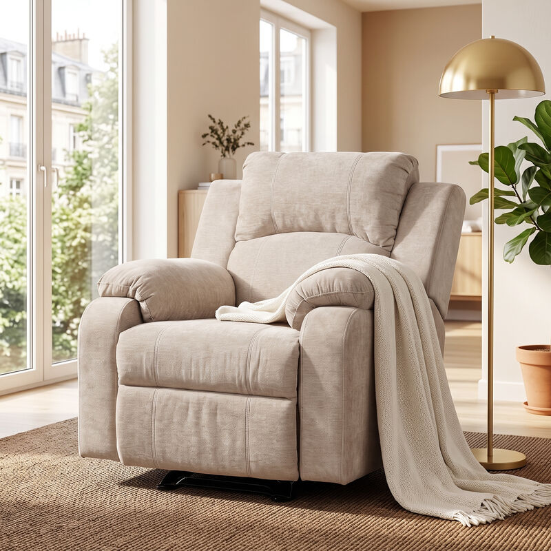 Manual Adjustable Recliner Chair, Chenille Upholstered Recliner with Adjustable Backrest, Indoor Lounge Armchair image number 1