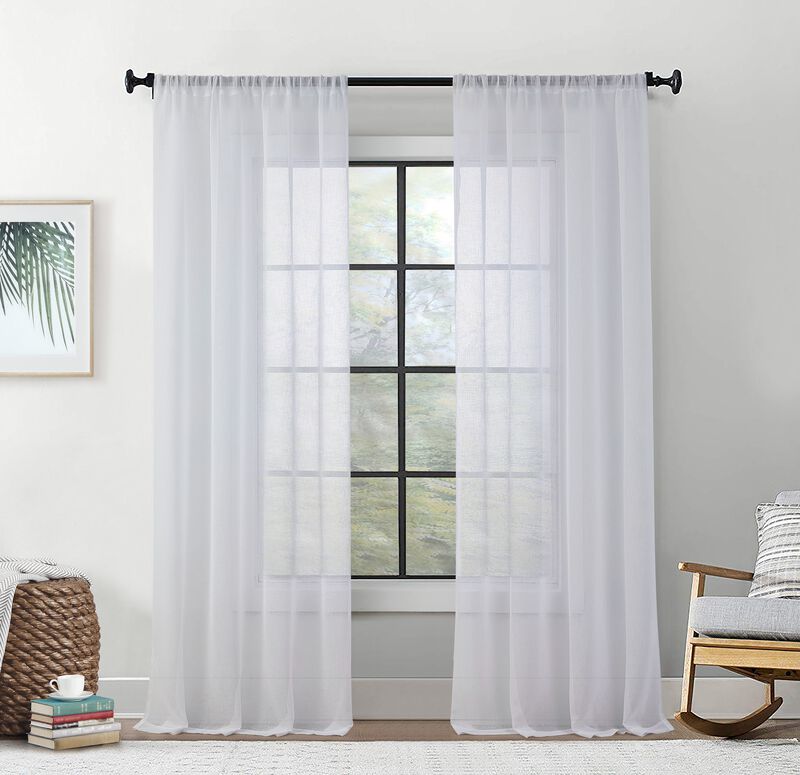 THD Zoey Faux Linen Textured Semi Sheer Privacy Sun Light Filtering Transparent Window Rod Pocket Thick Curtains Drapery Panels for Bedroom & Living Room, 2 Panels