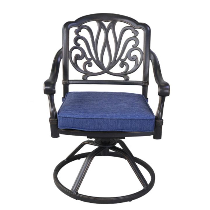 Patio Outdoor Aluminum Dining Swivel Rocker Chairs With Cushion, Set of 2, Navy Blue