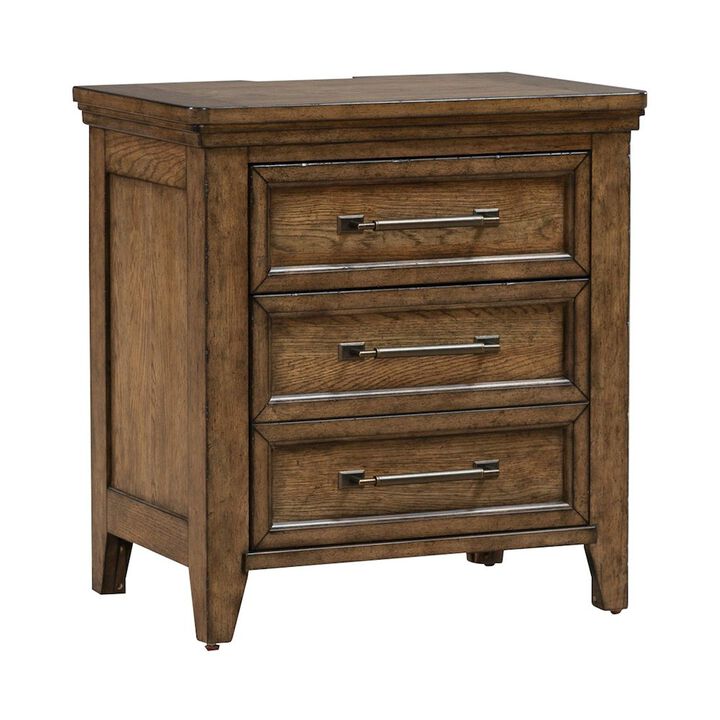 Liberty Furniture Bedroom Nightstand with AC USB Charging Station Station  - Amber Brown Wood