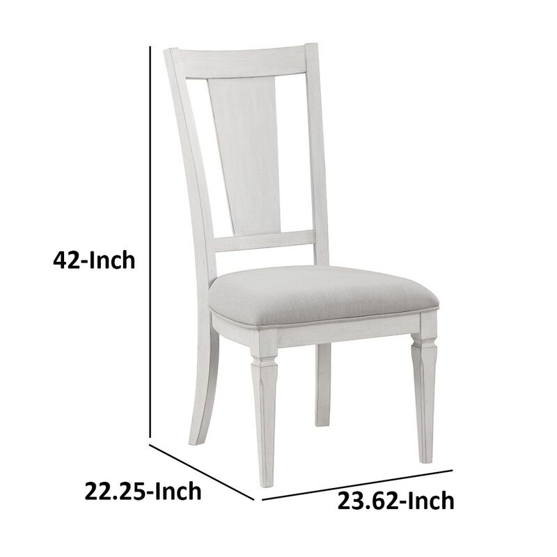 Kate 24 Inch Side Dining Chair Set of 2, Light Gray Linen, White Wood Frame - Benzara