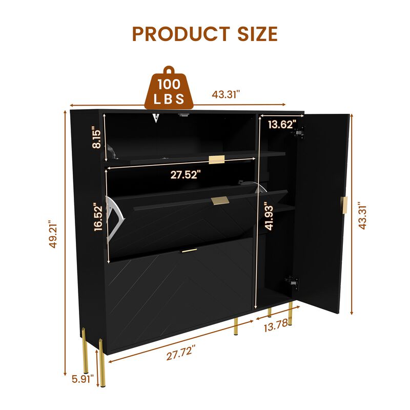 49.21 in. H Wood Shoe Storage Cabinet with Flip-Up Drawers Adjustable Shelf