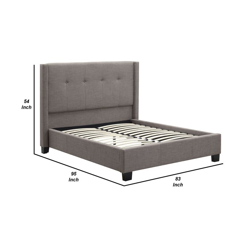 Adams Low Profile California King Bed, Piped Edges, Tufted Linen, Gray