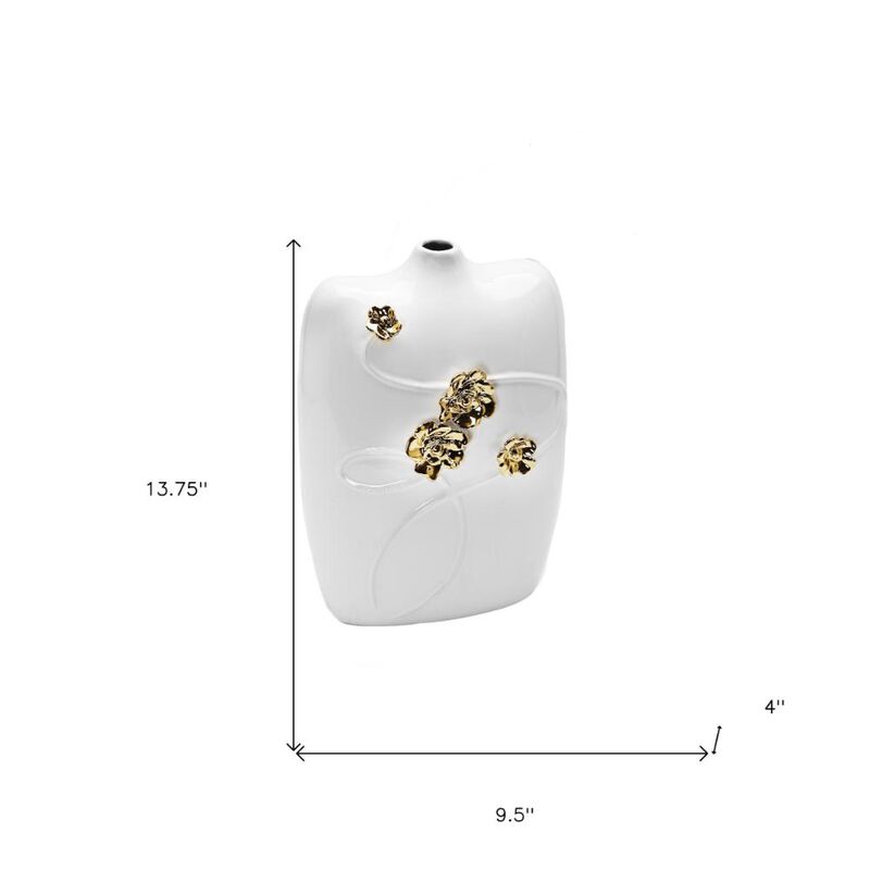 Hivvago 14 Inch White Floral Ceramic Table Vase With Sculptural Details