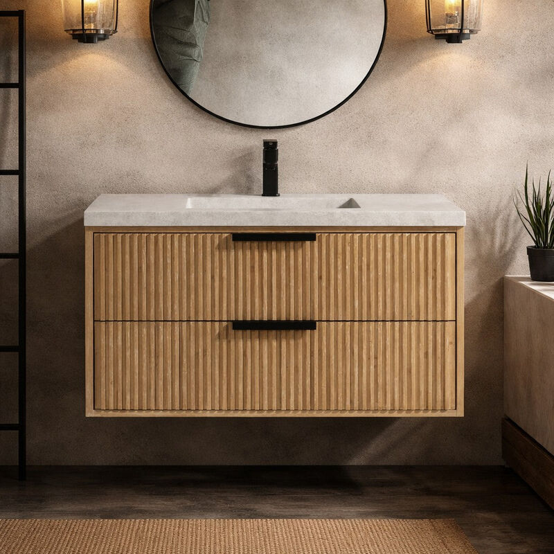 Diego 36" Floating Bathroom Vanity Weathered Fir image number 2