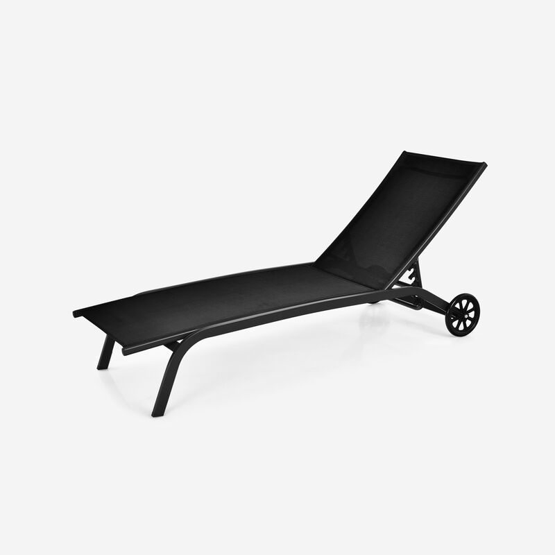6-Poisition Adjustable Outdoor Chaise Recliner with Wheels