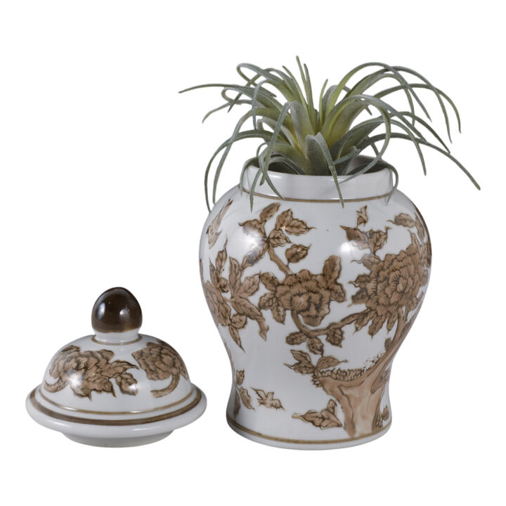 8x5" Chinoiserie Begonia Temple Jar, Brown/white