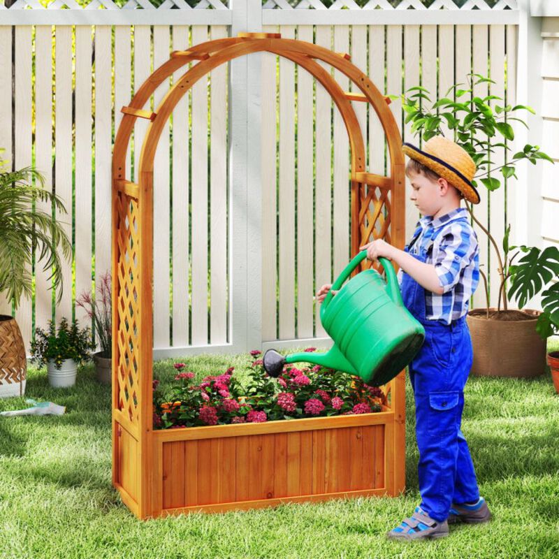 Hivvago Raised Garden Bed with Lattice Trellis Ached Roof Wooden Elevated Planter Box