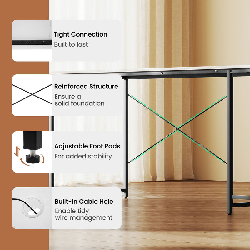 L-Shaped 2-Person Desk with Monitor Riser –  Reversible Computer Workstation