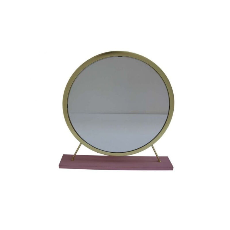 HomeRoots 19" Brass Metal Round Freestanding Ornate Framed Makeup Shaving Tabletop Mirror image number 0