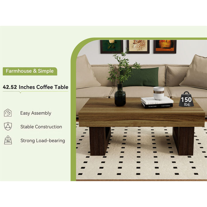 42.51 in. Rustic Brown Rectangle Wood Coffee Table