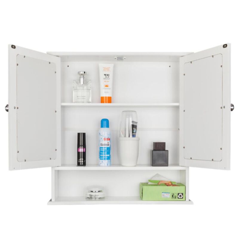 Double Door Mirror Bathroom Storage Cabinet, Wall-Mounted Organizer for Home