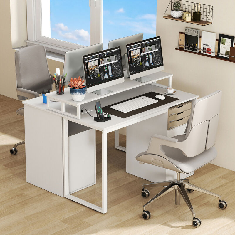 Computer Desk with Power Outlets and File Drawer for Office and Study image number 4