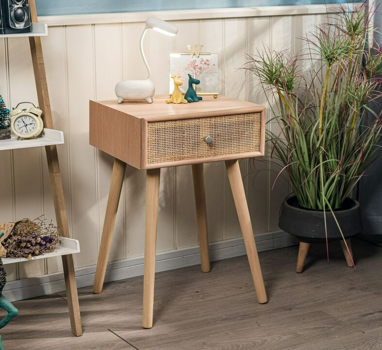 Bedside Table Night Stand Scandinavian in Wood Drawer