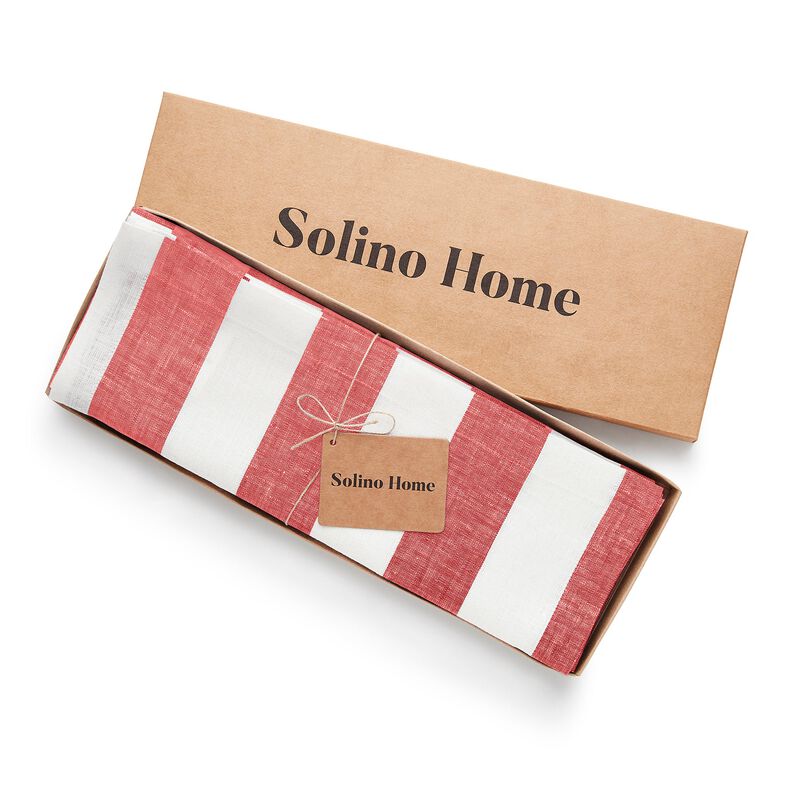 Solino Home Cabana Stripe 100% Linen Placemats &ndash; Set of 4, 14 x 19 in, Machine Washable, Holiday and Everyday Dining