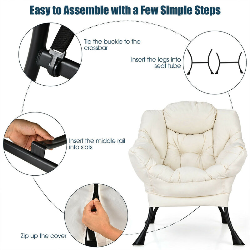 Modern Polyester Fabric Lazy Chair with Steel Frame and Side Pocket