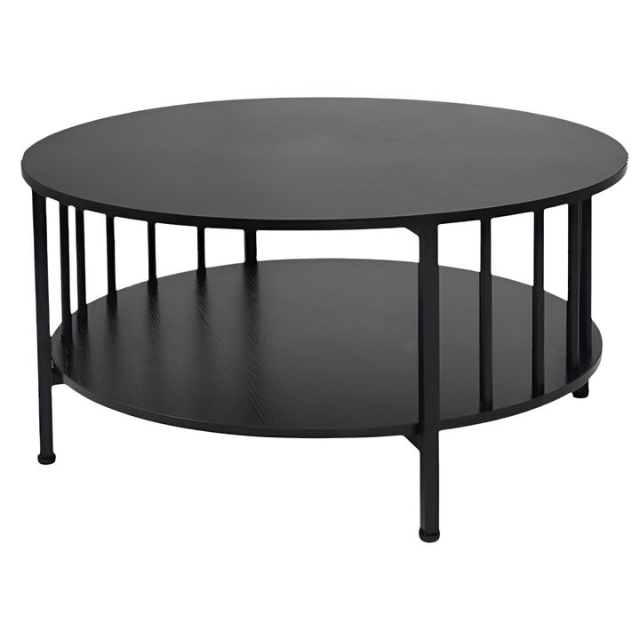 2 Tier Round Coffee Table with Open Storage Shelf and Metal Frame