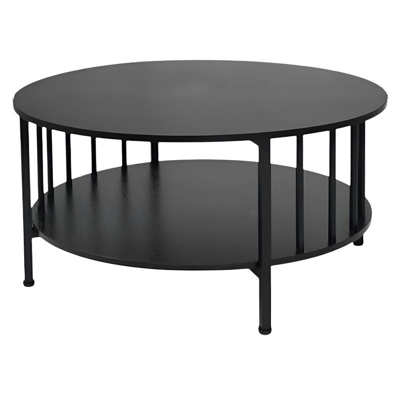 2 Tier Round Coffee Table with Open Storage Shelf and Metal Frame image number 0
