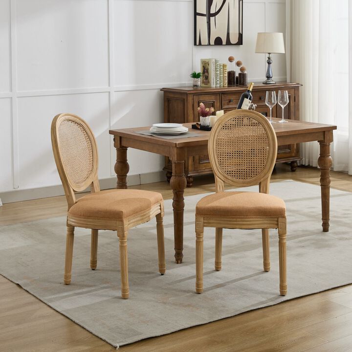 GOODSILO French Style Solid Wood Frame Rattan Back Upholstered Dining Chair