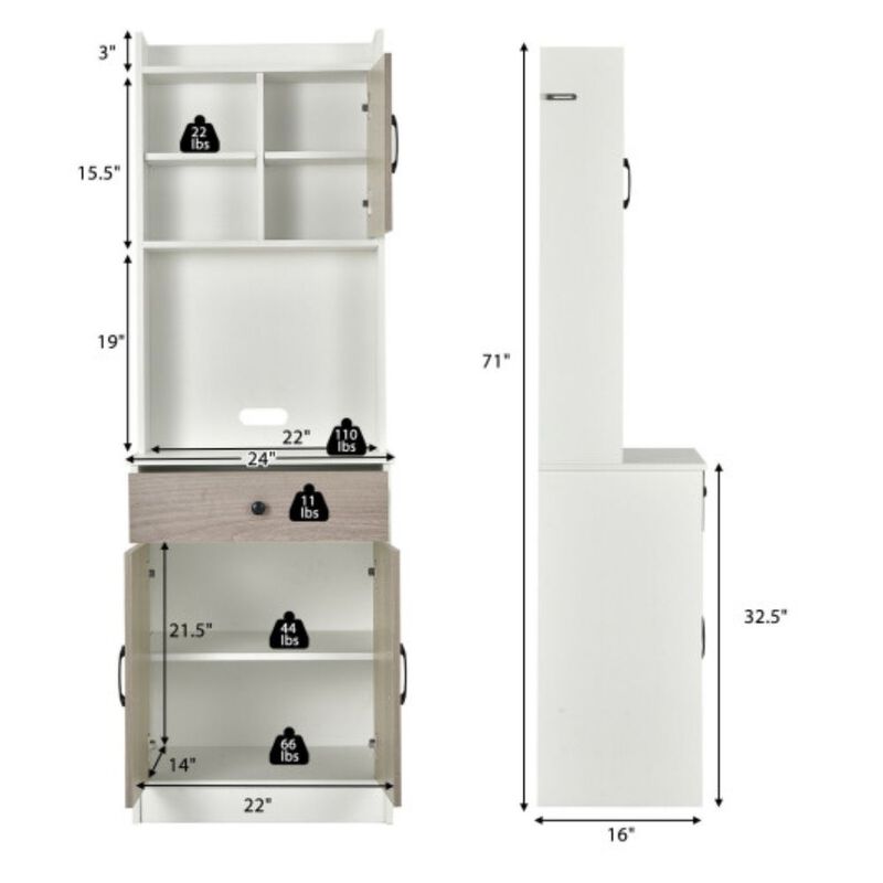 3-Door Kitchen Buffet Pantry Storage Cabinet with Hutch and Adjustable Shelf