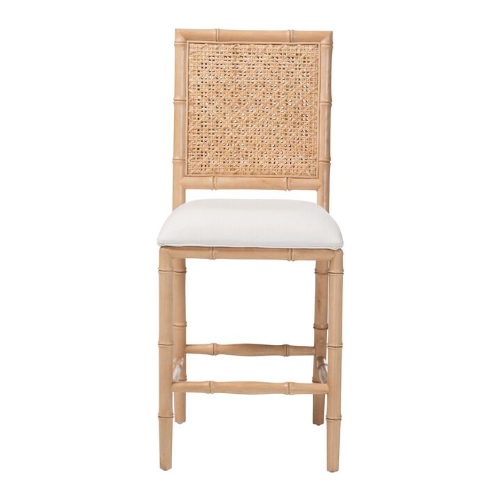 bali & pari Sandy Counter Stool - Crafted Wood and Natural Rattan Lounge Seating with Bamboo Motif and Upholstered Seat