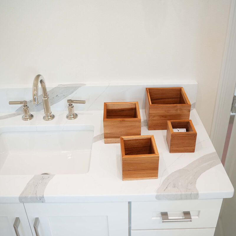 EcoDecors Eleganto&reg; 4 Piece Teak Wood Bathroom Amenities Set in EarthyTeak&reg; Finish image number 2
