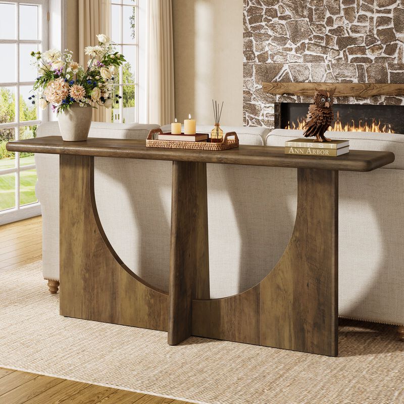Entryway Console Table, Farmhouse Sofa Table with Geometric Frame-Rustic Brown image number 4