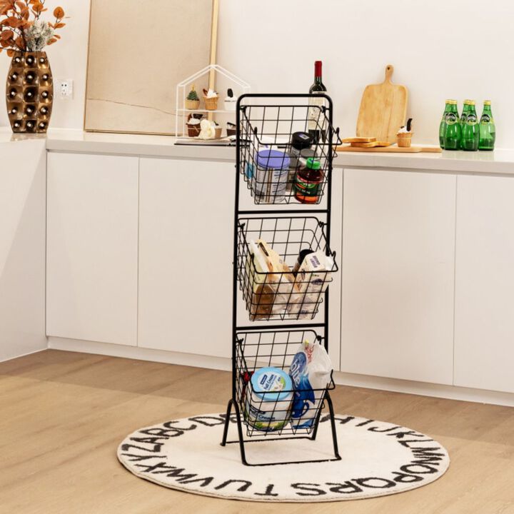 3-Tier Fruit Basket Stand with Adjustable Heights