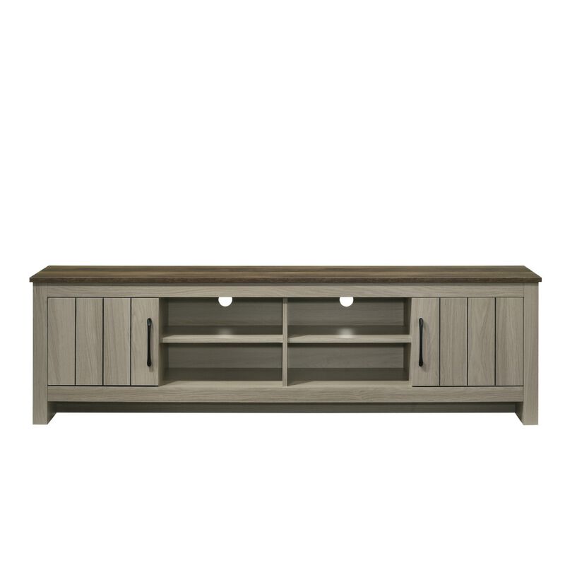 Nena TV Stand Cabinet, 2 Cabinet Doors, Brown Wood Top, Oak Gray - Benzara