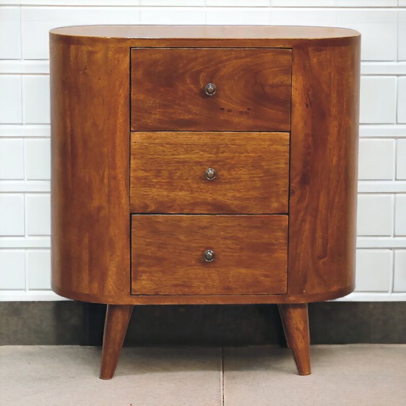 Mini Chestnut  3 Drawer Solid Wood Cabinet