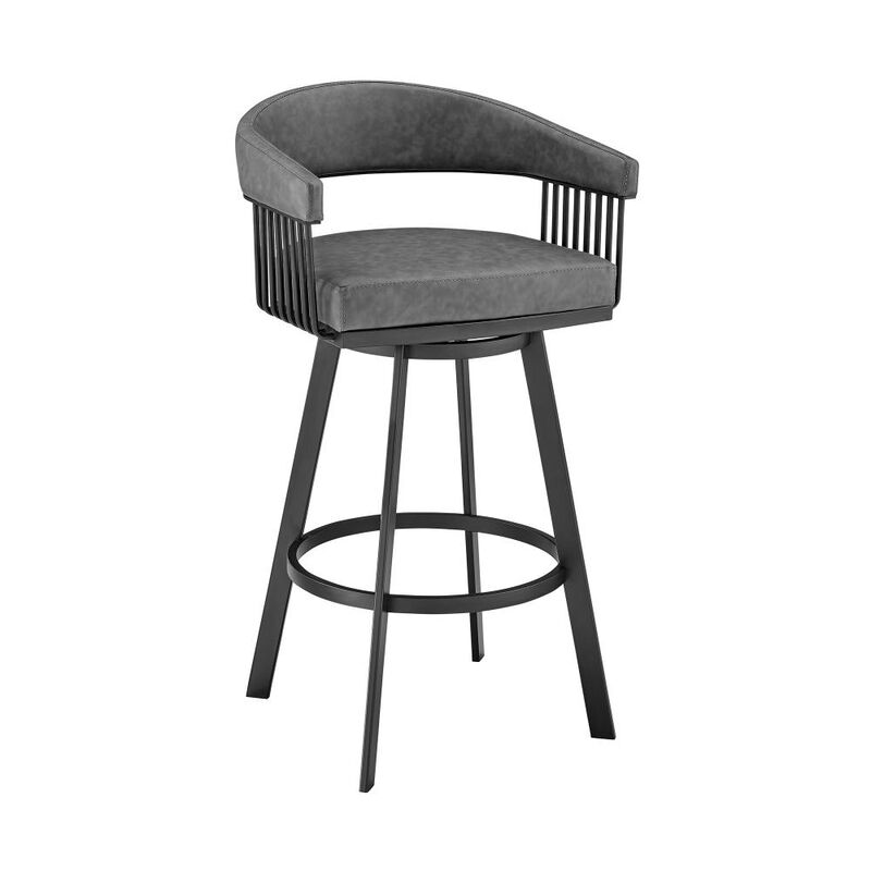 Hivvago 29 Inch Gray And Black Iron Swivel Low Back Bar Height Bar Chair