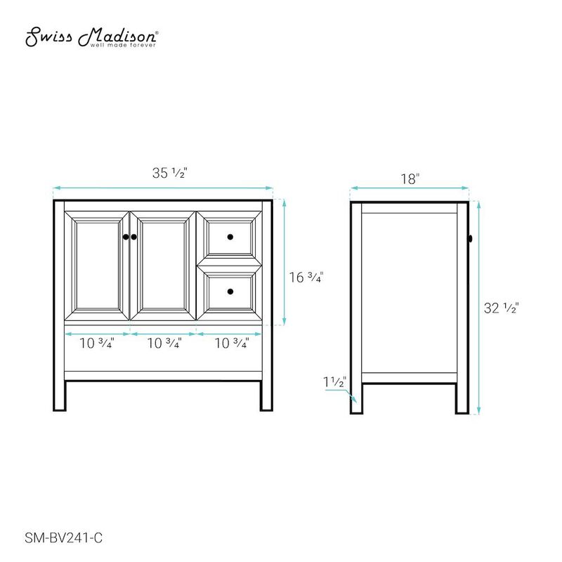 Chateau 36" Freestanding Bathroom Vanity Cabinet without Top in Golden Oak image number 4